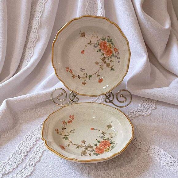 2 Mikasa Garden Club Silk Bouquet Bowls Soup Cereal Stoneware Vintage Cottage - Picture 13 of 16